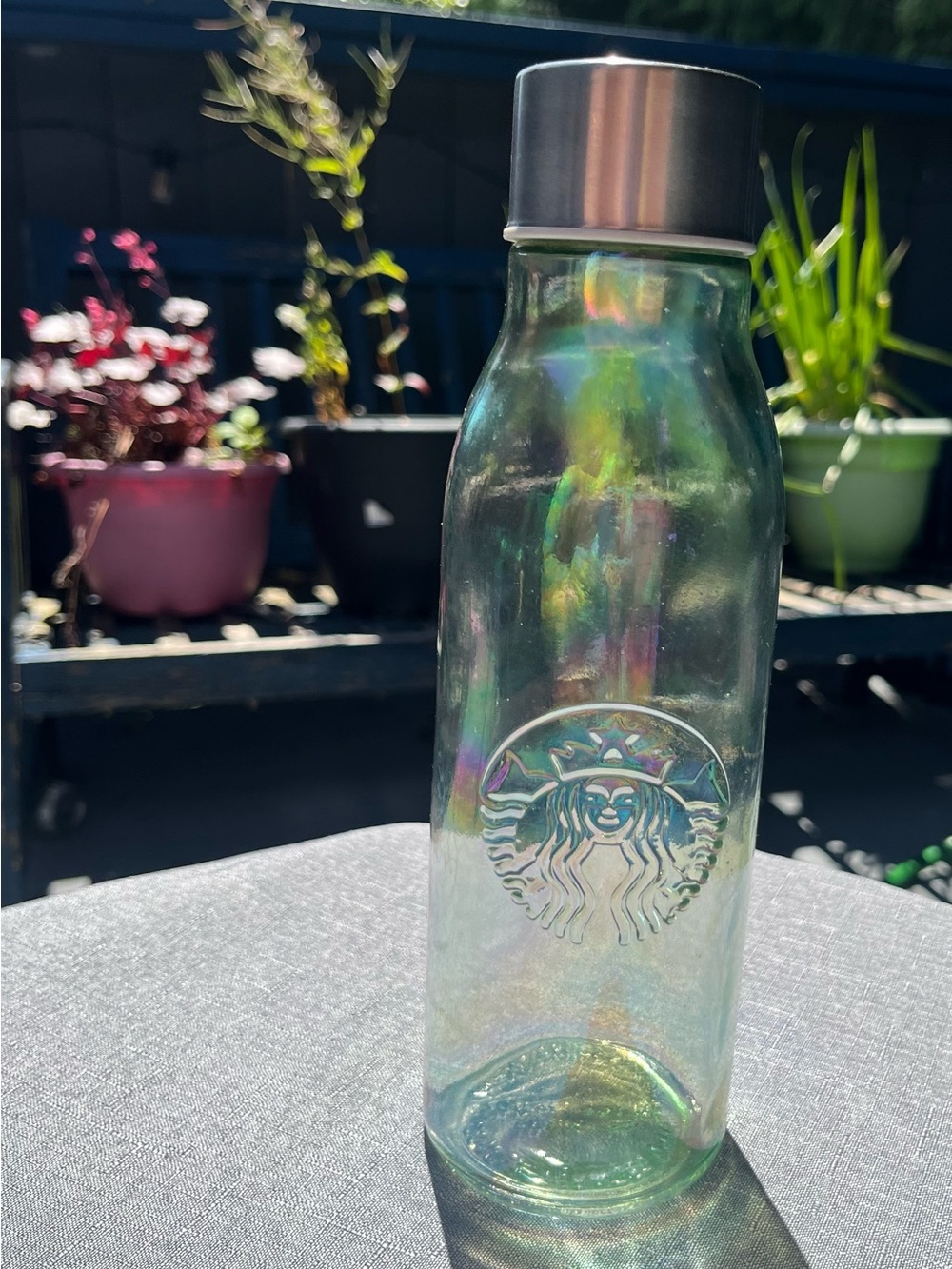 Starbucks Spring Showers Iridescent recycled Glass Water Bottle 20 oz
